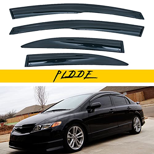 PLDDE 4 pcs Compatible with 0611 Civic 4Door Sedan JDM 3D Wavy MU Style FrontRear SunRain Guard Outside Mount Window Visors