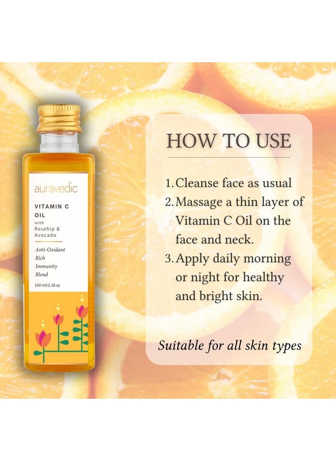 Auravedic - Vitamin C Serum Oil Face Serum For Women Men 100 Ml Vitamin C Oil Face Moisturizer With Avocado Oil Grapeseed Oil Almond Oil Vitamin E - Image 1