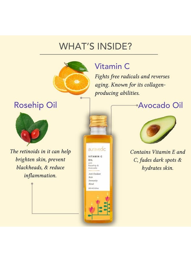 Auravedic - Vitamin C Serum Oil Face Serum For Women Men 100 Ml Vitamin C Oil Face Moisturizer With Avocado Oil Grapeseed Oil Almond Oil Vitamin E - Image 1