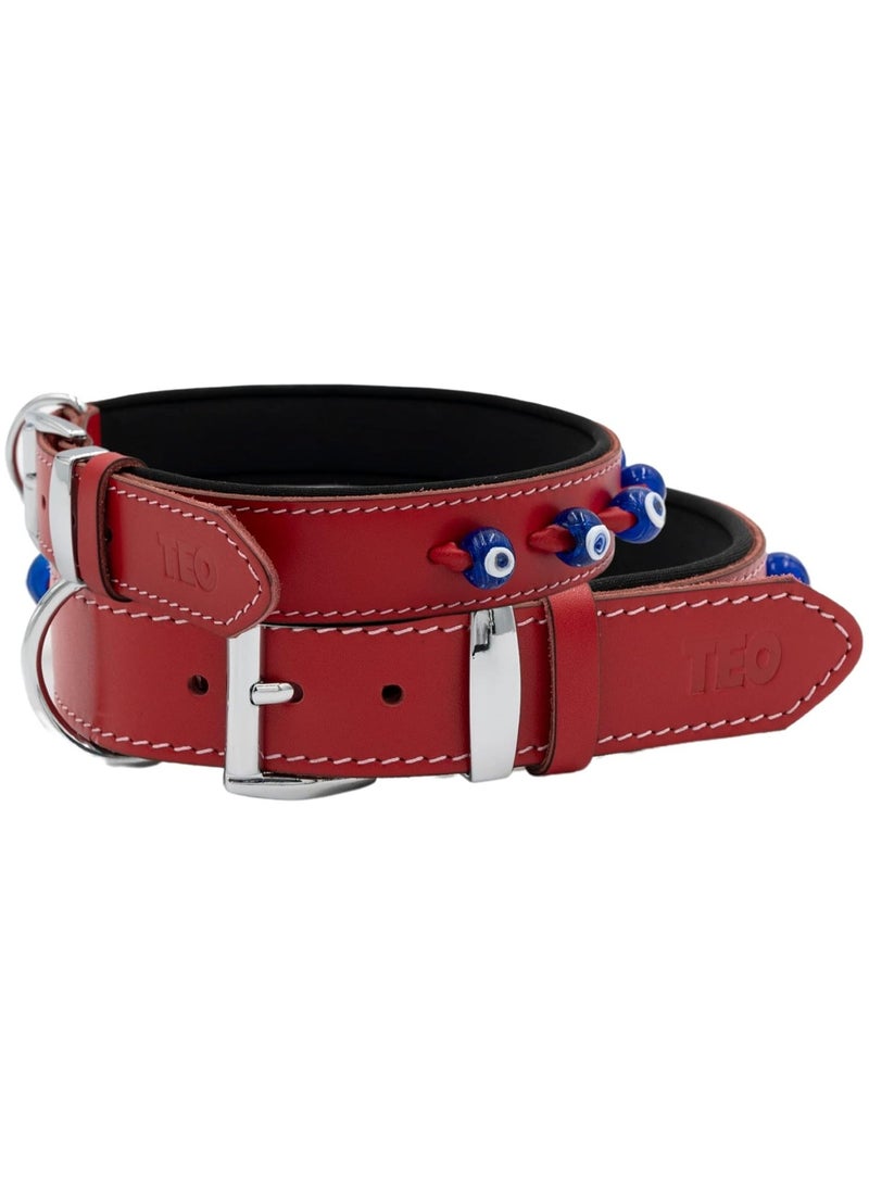 Teo Premium Pet Supplies XL Leather Dog Neck Collar Adjustable Durable Pet Collars for Dogs With Breathable Heavy Duty Rust-Proof Dog Accessories Metal Buckle Red - Image 1