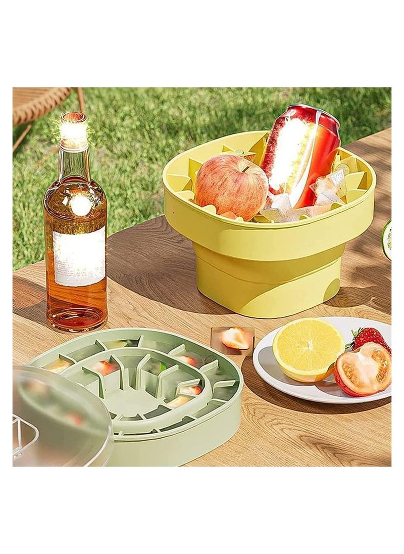 KASTWAVE - Folding Silicone Ice Bucket, 2 in 1 Ice Tray Mold Ice Bucket, Portable ice cube molds, Square Water Pail with Lid, Ice Bucket Tub for Camping, Travelling, Picnicing Outdoor, Yellow - Image 1