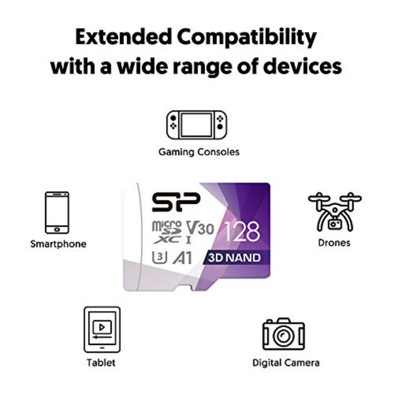 بطاقة microSDXC لتسجيل الفيديو بدقة 4K UHD لكاميرات الحركة والطائرات بدون طيار، بوليمر السيليكون، أسود، سرعة قراءة تصل إلى 100 ميجابايت/ثانية، تصنيف U3 C10 A1 V30 مع محول - Image 5