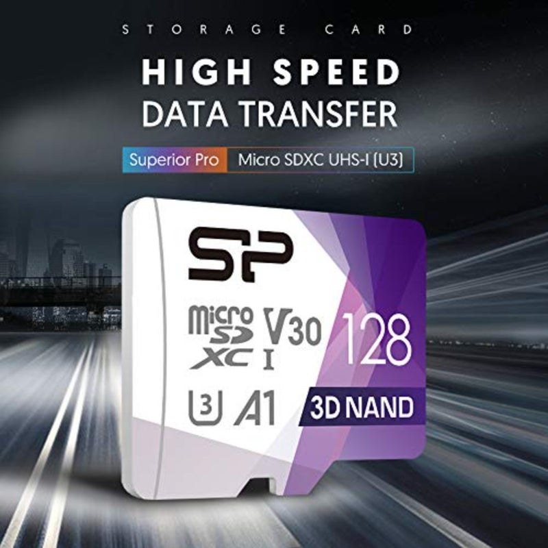 بطاقة microSDXC لتسجيل الفيديو بدقة 4K UHD لكاميرات الحركة والطائرات بدون طيار، بوليمر السيليكون، أسود، سرعة قراءة تصل إلى 100 ميجابايت/ثانية، تصنيف U3 C10 A1 V30 مع محول - Image 2