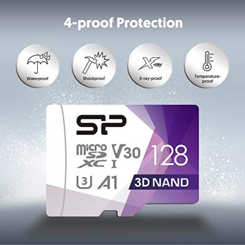 بطاقة microSDXC لتسجيل الفيديو بدقة 4K UHD لكاميرات الحركة والطائرات بدون طيار، بوليمر السيليكون، أسود، سرعة قراءة تصل إلى 100 ميجابايت/ثانية، تصنيف U3 C10 A1 V30 مع محول - Image 3