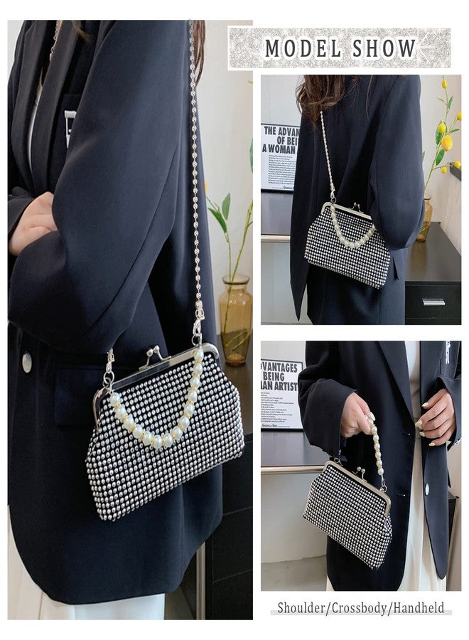 SUKUTU Women Luxury Full Rhinestone Shoulder Bag Noble Kiss Lock Crystal Messenger Bag Clutch Handbag with Pearl Beaded Chain - Image 2