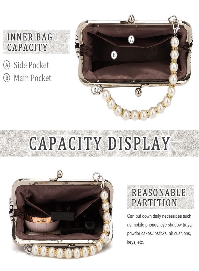 SUKUTU Women Luxury Full Rhinestone Shoulder Bag Noble Kiss Lock Crystal Messenger Bag Clutch Handbag with Pearl Beaded Chain - Image 5
