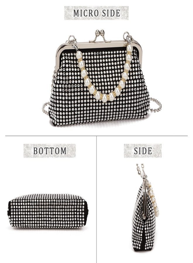 SUKUTU Women Luxury Full Rhinestone Shoulder Bag Noble Kiss Lock Crystal Messenger Bag Clutch Handbag with Pearl Beaded Chain - Image 3