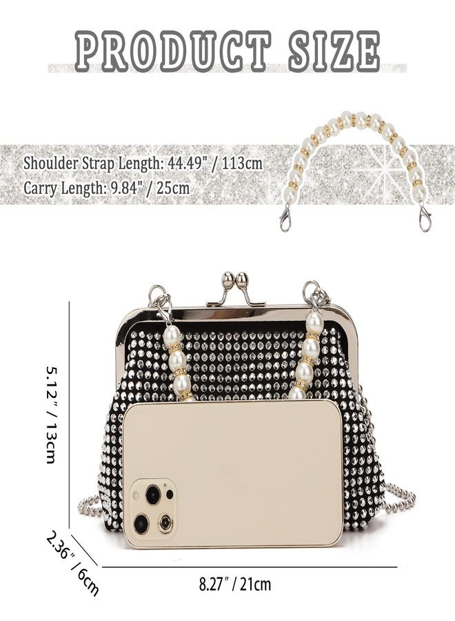 SUKUTU Women Luxury Full Rhinestone Shoulder Bag Noble Kiss Lock Crystal Messenger Bag Clutch Handbag with Pearl Beaded Chain - Image 4