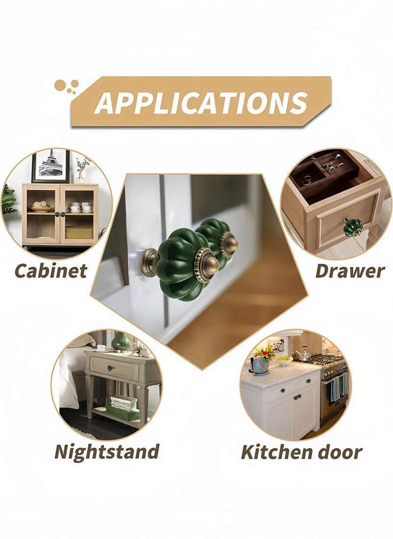 مقابض سيراميكية باللون الأخضر الداكن - عبوة من 8 قطع - مقابض على شكل قرع للخزائن، مقابض عتيقة للأدراج - سحّابات أدراج بتصميم كلاسيكي مع براغي للتثبيت، مناسبة لخزائن الملابس، الأدراج، الخزائن، والمشاريع المنزلية - pzsku/ZD8C692F0AE1E414A6C65Z/45/_/1724326476/bae63de0-8ec5-4ce0-b558-14dbe4197208