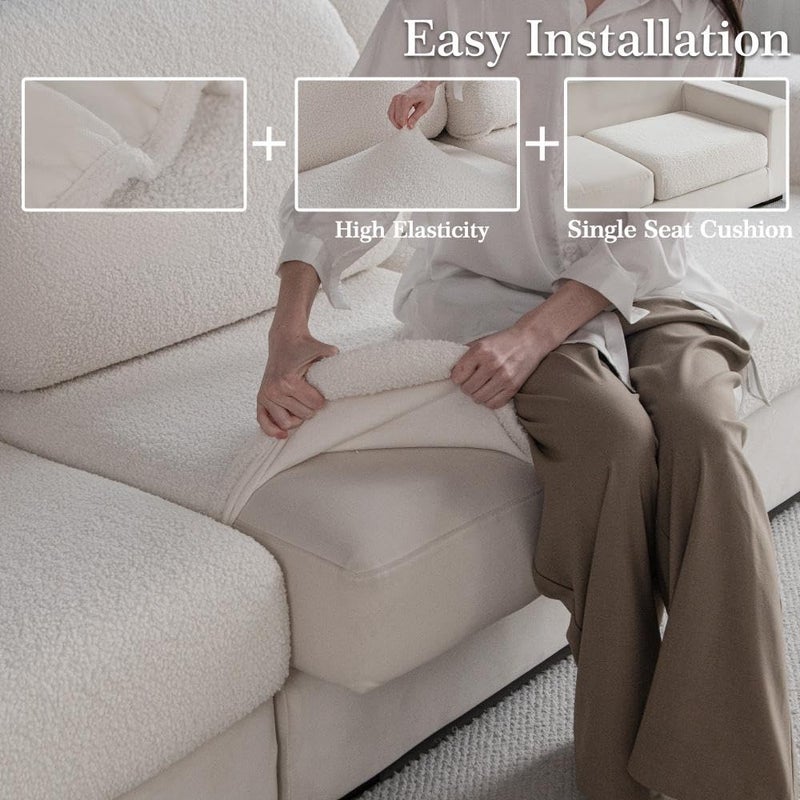 OHSIO Couch Cushion Covers for Sectional Sofa, Stretch Soft Sofa Slipcovers Washable Wear-Resistant Universal Furniture Protector for Living Room(1 Piece Armrest Cover, Ivory) - Image 4