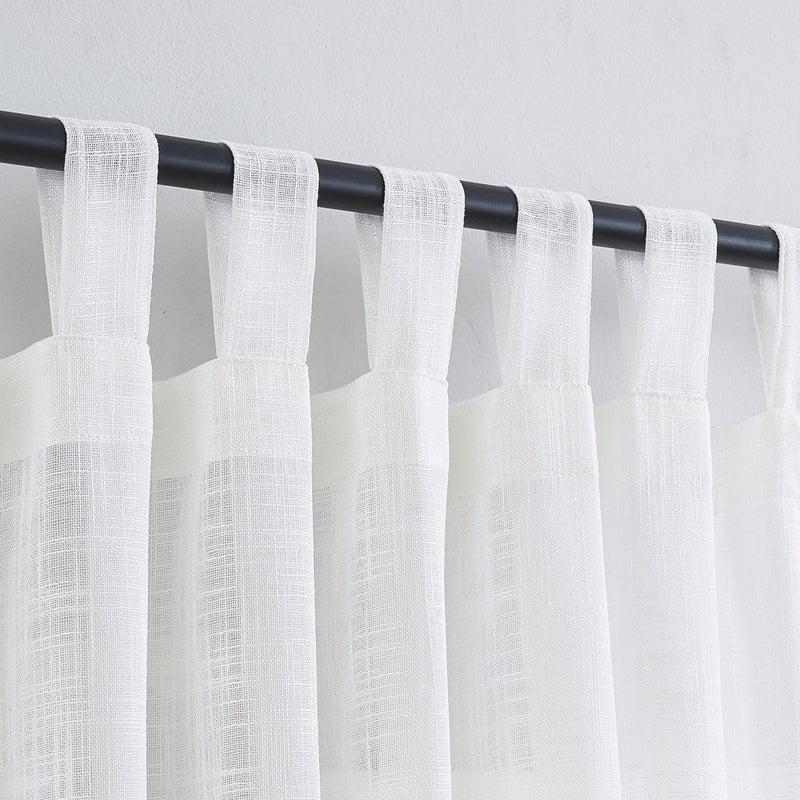 VOILYBIRD Linen Semi Sheer Curtains Tab Top Light Filtering Elegant Short Curtains  Drapes for Bedroom 52 x 63 Inches Long 2 Panels Off White