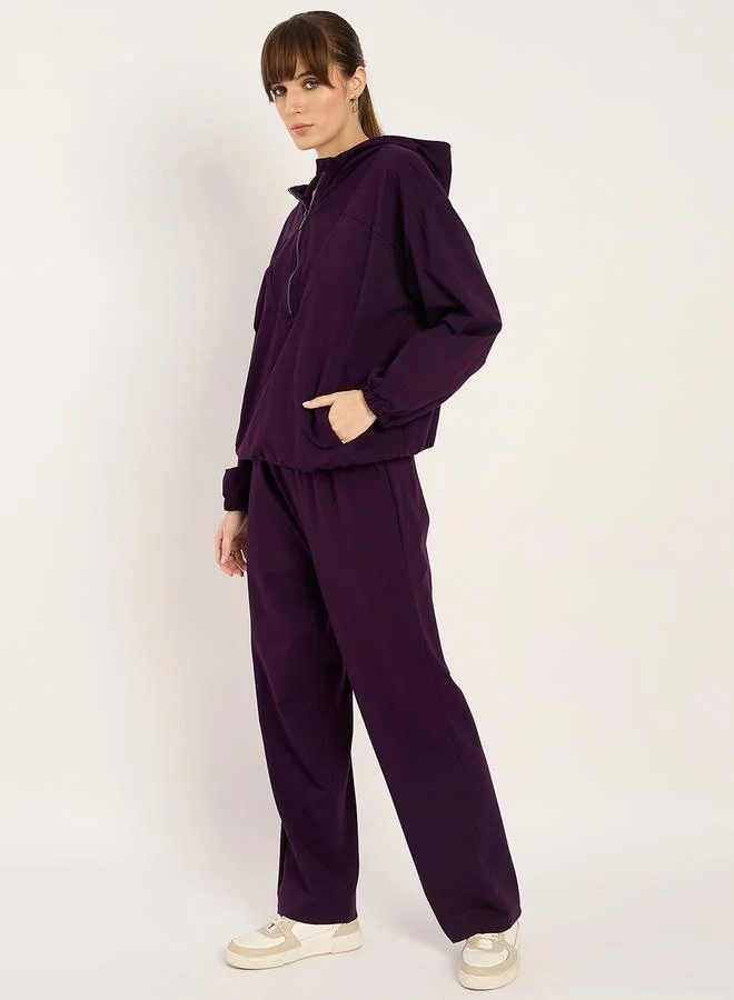 Femmella Solid Half Zip-Up Hoodie and Pants Co-Ords by Styli