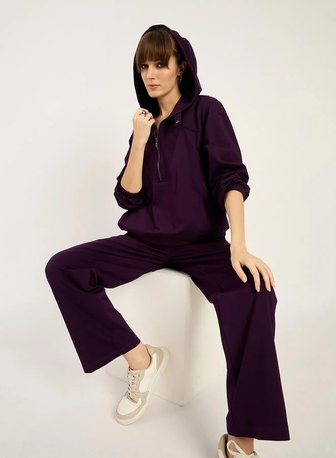 Femmella Solid Half Zip-Up Hoodie and Pants Co-Ords by Styli