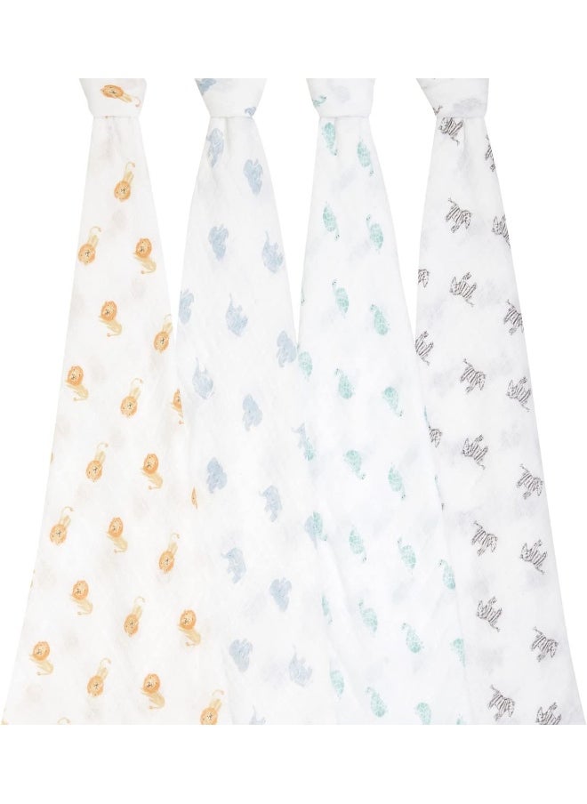 aden + anais aden + anais 100% Organic Cotton Muslin Swaddle, GOTS Certified, Swaddle Receiving Blankets for Baby Girls & Boys, 120x120cm, Newborn & Infant Swaddling Wrap Set, Shower Gifts, 4 Pack, animal kingdom  - Image 2