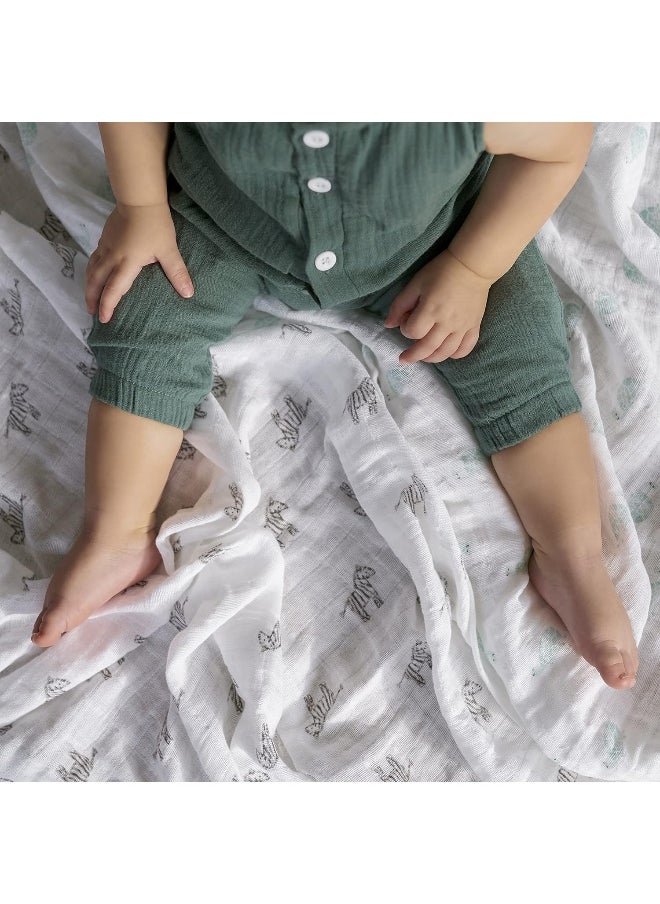aden + anais aden + anais 100% Organic Cotton Muslin Swaddle, GOTS Certified, Swaddle Receiving Blankets for Baby Girls & Boys, 120x120cm, Newborn & Infant Swaddling Wrap Set, Shower Gifts, 4 Pack, animal kingdom  - Image 5
