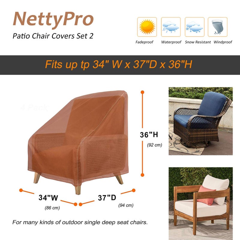 NettyPro Waterproof Patio Chair Covers for Outdoor Furniture 2 Pack, Lawn Patio Furniture Cover Deep Lounge Seat Dining High Back Chair, 34W x 37D x 36H inches, Brown - Image 4