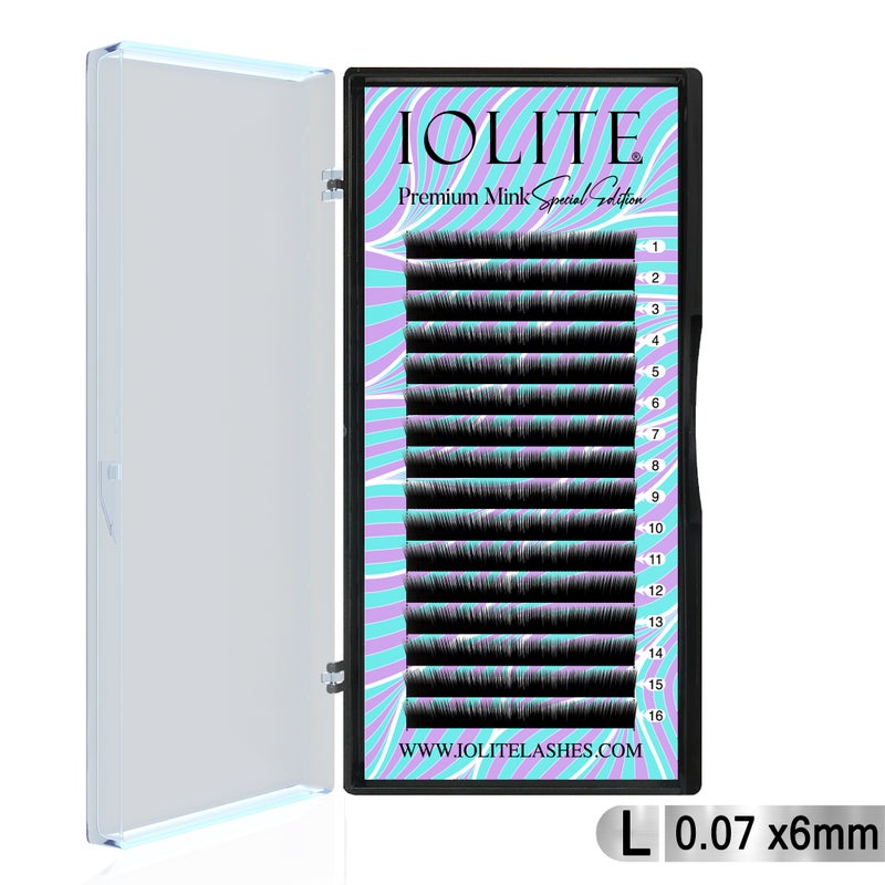 IOLITE Premium Mink False Eyelash Extension L Curl Individual Lashes .07T 6 to 15mm & Mix - 6MM