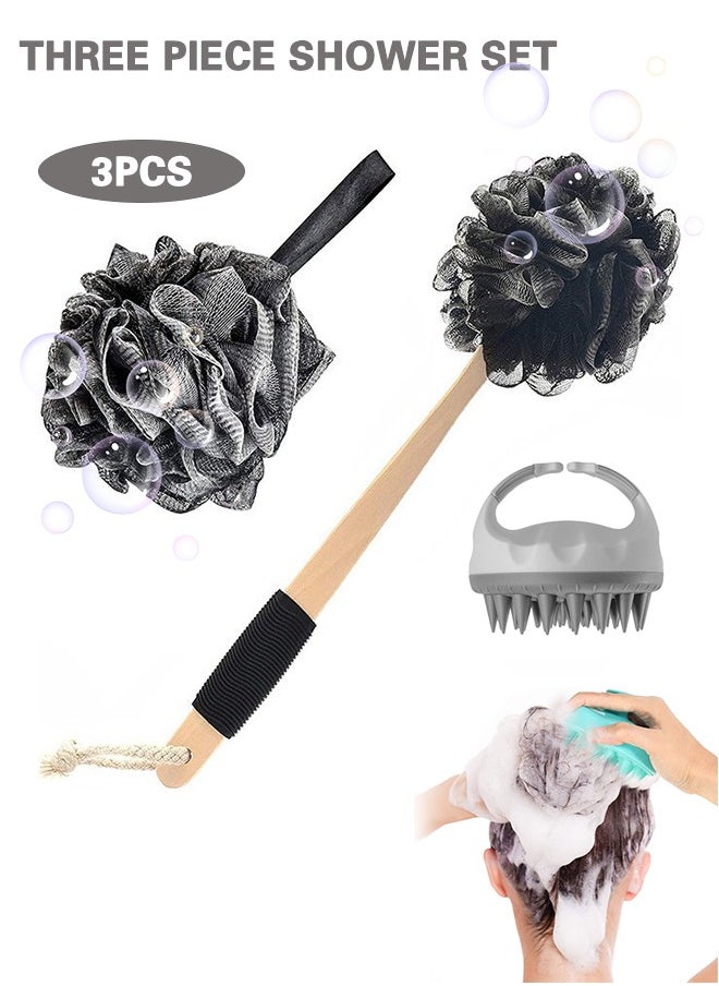 Sweet Life Silicone Scalp Massager Brush, Loofah Back Scrubber with Bamboo Charcoal, Loofah Sponge with Long Handle for Shower, Exfoliating Luffa Bath Sponge for Body & Back  - Image 1