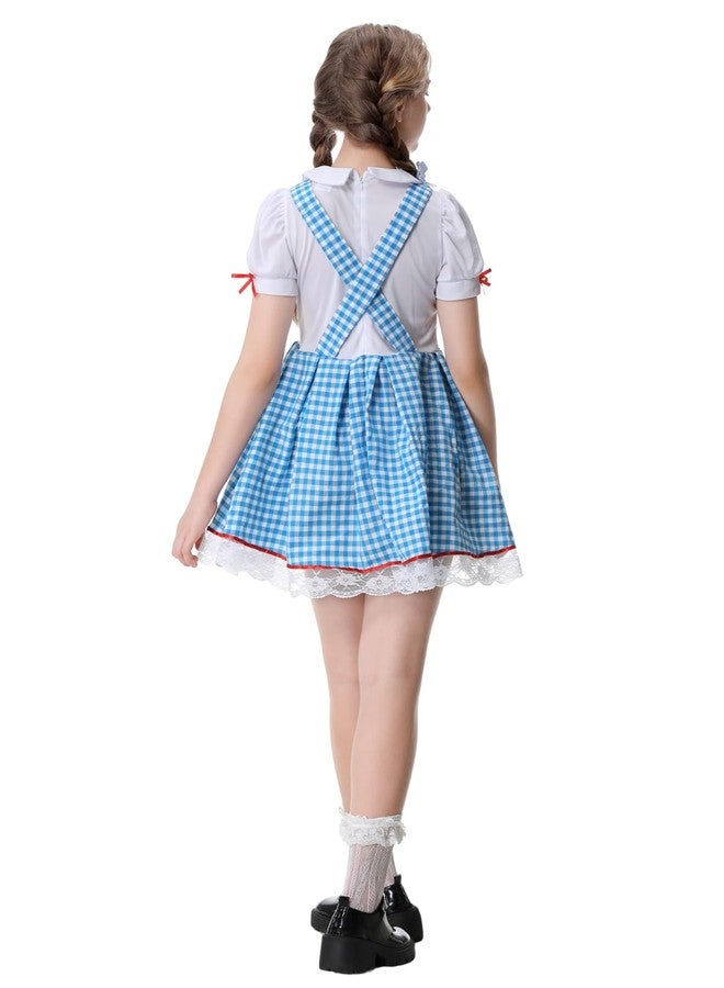 GRAJTCIN Kids Dorothy Costume Girls Blue Gingham Dress with Hair Bows and Socks Book Storybook Character Halloween Christmas Outfit (XL, Blue) - Image 3