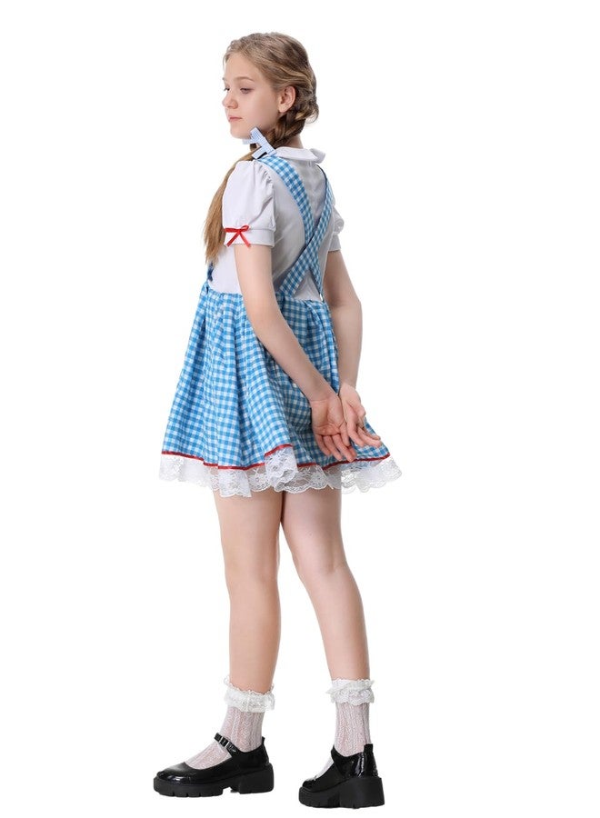 GRAJTCIN Kids Dorothy Costume Girls Blue Gingham Dress with Hair Bows and Socks Book Storybook Character Halloween Christmas Outfit (XL, Blue) - Image 2