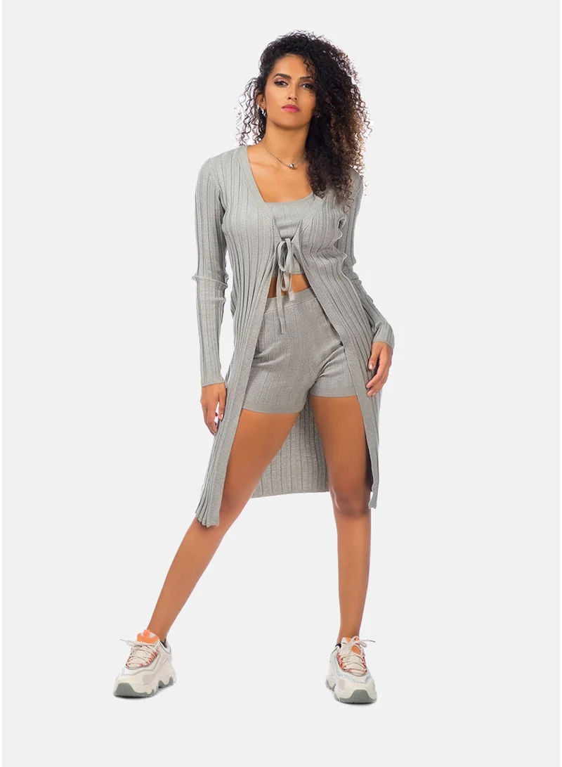 London Rag London Rag Women's Rib Knit Wrap Shrug in Heather Grey