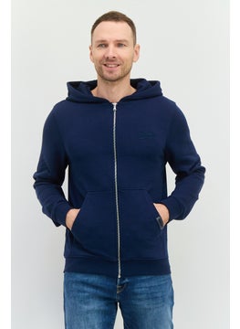 CROSSHATCH Men Hoodie Embroidered Logo Long Sleeves Sweatshirt, Navy  - Image 1