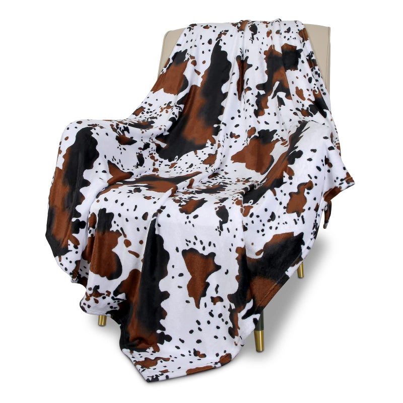 MACEVIA Flannel Fleece Throw Blanket for Couch Cow Print Blanket for Adult Fuzzy Cozy Comfy Super Soft Fluffy Plush Cowhide Blanket for Bed Sofa 260GSM Suitable for All Seasons Cow0150x60inches