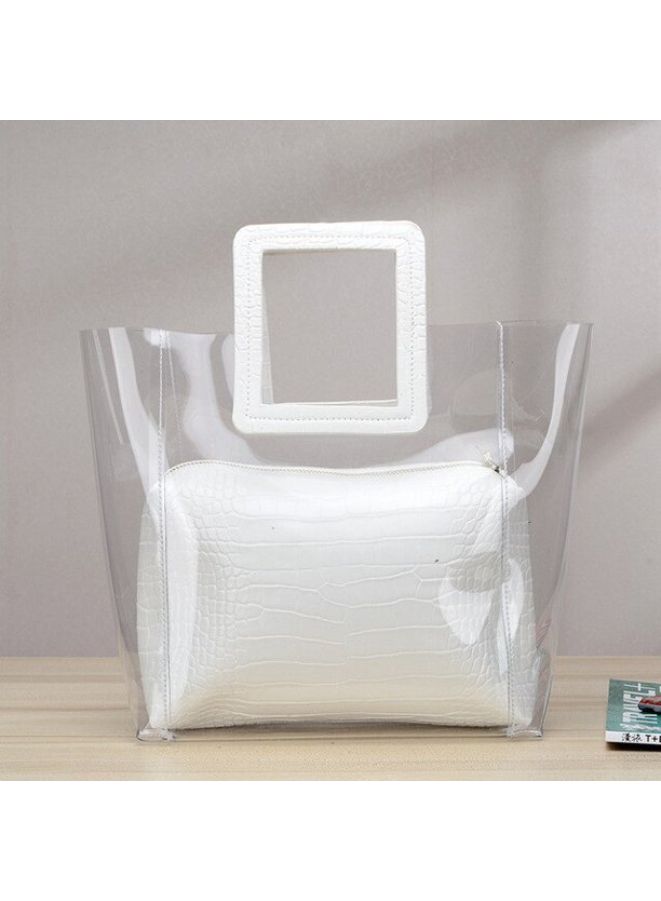 Transparent White Leather Bag for Women - Stay Fashionable While Keeping Your Belongings Organized, White - Image 1