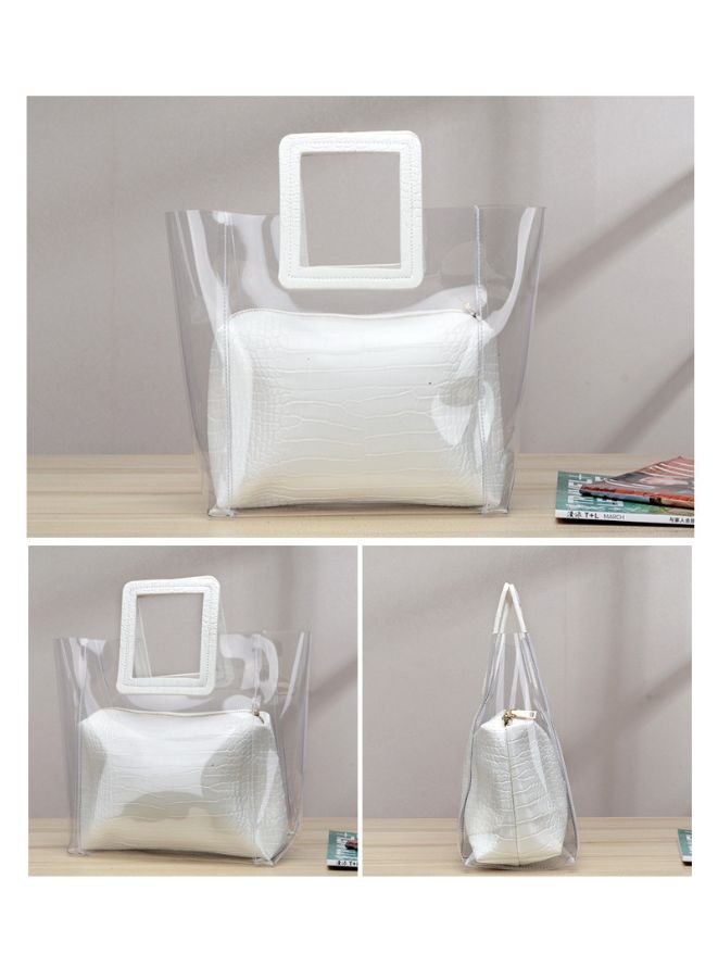 Transparent White Leather Bag for Women - Stay Fashionable While Keeping Your Belongings Organized, White - Image 2