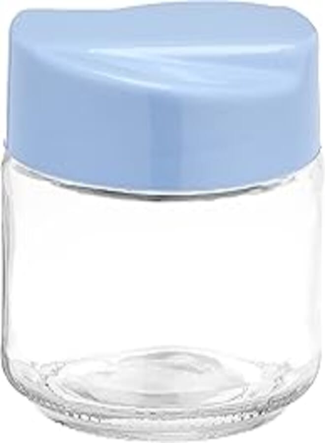 Round glass jar with color plastic lid (300ml)- blue