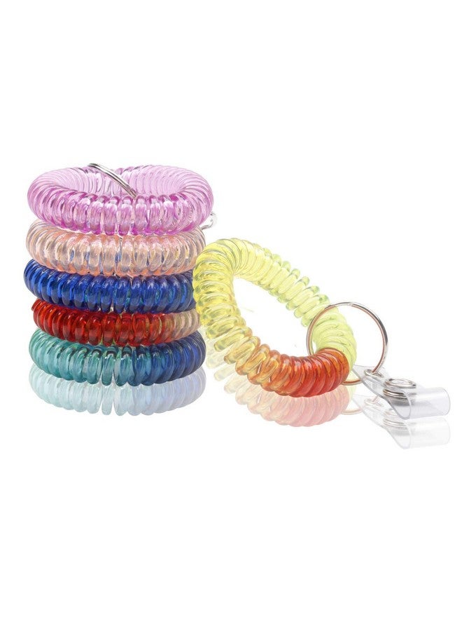 بي اي اتش ار تي سي مجموعة مكونة من 6 قطع من سوار معصم مرن بملف حلزوني مرن متغير الألوان بألوان قوس قزح للعمل واللعب وحامل شارة بنجي مطاطي ممتاز وحلقة سلسلة مفاتيح من شركة Specialist Id - Image 1