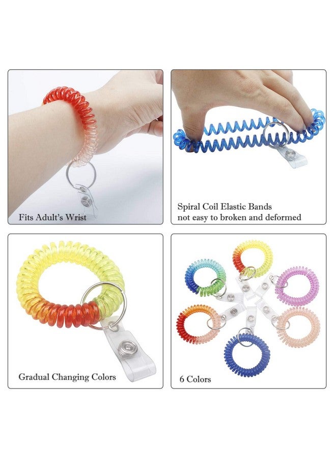 بي اي اتش ار تي سي مجموعة مكونة من 6 قطع من سوار معصم مرن بملف حلزوني مرن متغير الألوان بألوان قوس قزح للعمل واللعب وحامل شارة بنجي مطاطي ممتاز وحلقة سلسلة مفاتيح من شركة Specialist Id - Image 3