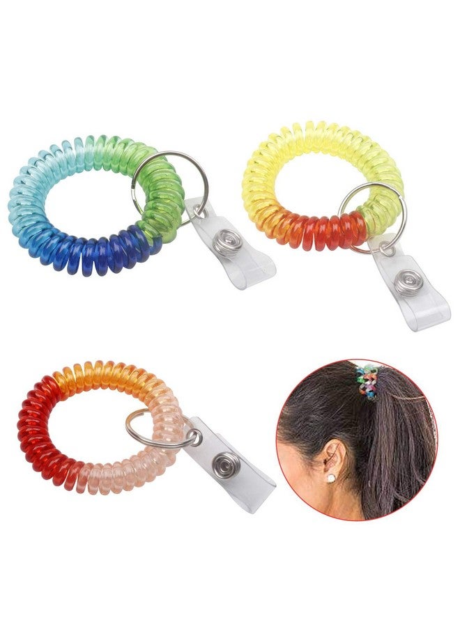 بي اي اتش ار تي سي مجموعة مكونة من 6 قطع من سوار معصم مرن بملف حلزوني مرن متغير الألوان بألوان قوس قزح للعمل واللعب وحامل شارة بنجي مطاطي ممتاز وحلقة سلسلة مفاتيح من شركة Specialist Id - Image 4