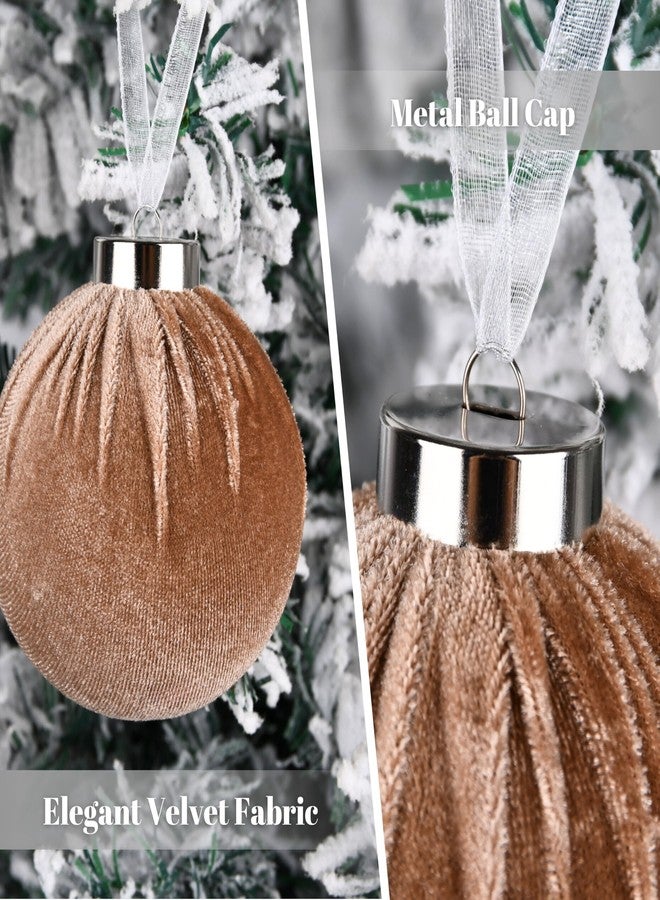 VTYEPOU 15 Pieces Brown Velvet Christmas Tree Decorations Shatterproof Christmas Baubles for Christmas Tree Decorations, Multicolor, Brown, Neutral Beige, 80mm - Image 3