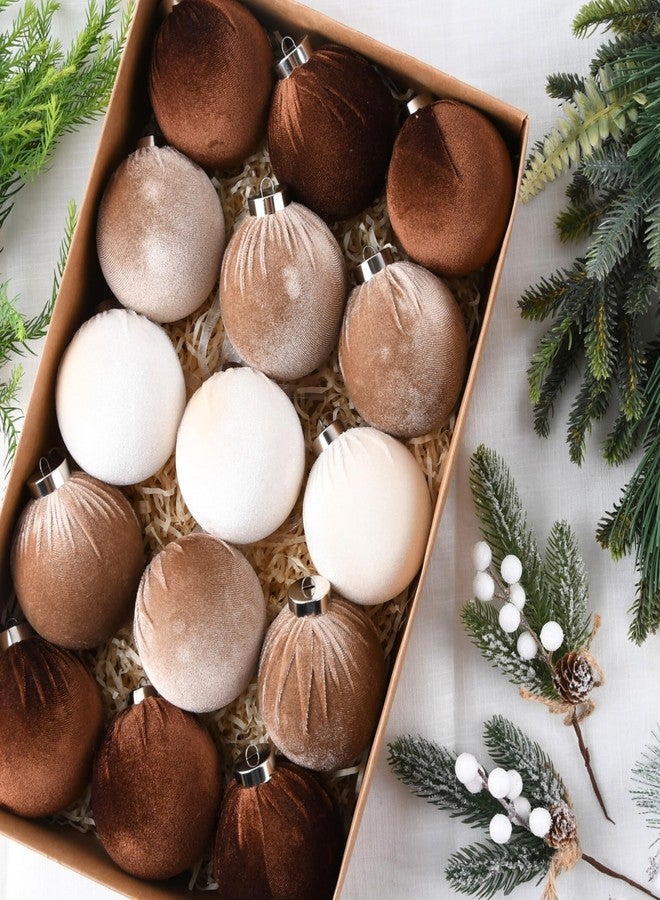 VTYEPOU 15 Pieces Brown Velvet Christmas Tree Decorations Shatterproof Christmas Baubles for Christmas Tree Decorations, Multicolor, Brown, Neutral Beige, 80mm - Image 2