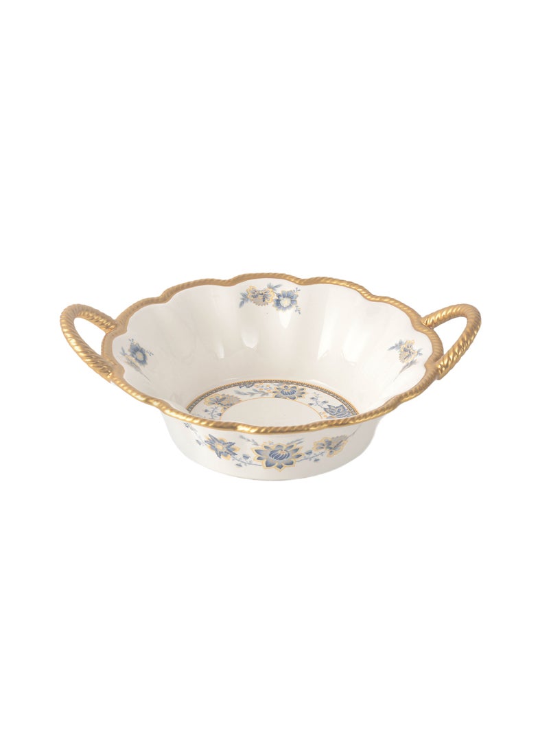 Life Smile LIFE SMILE Serving Bowl With Gold Stand  - Bone China Fruit Basket For Fruit ,Snack Nuts ,Cake ,Dessert Storage - Image 1