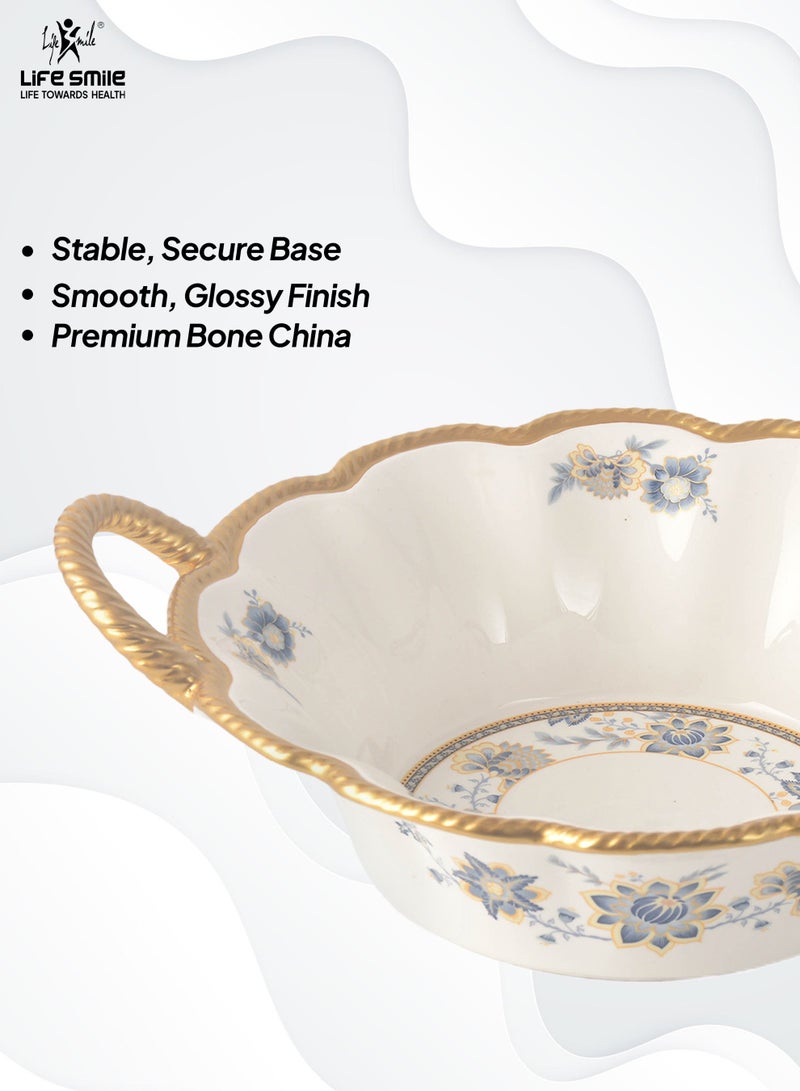 Life Smile LIFE SMILE Serving Bowl With Gold Stand  - Bone China Fruit Basket For Fruit ,Snack Nuts ,Cake ,Dessert Storage - Image 4