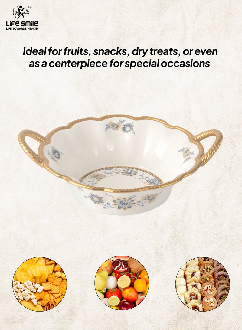 Life Smile LIFE SMILE Serving Bowl With Gold Stand  - Bone China Fruit Basket For Fruit ,Snack Nuts ,Cake ,Dessert Storage - Image 3