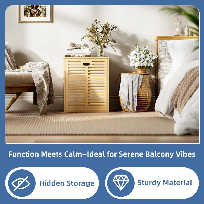 HITNET Tilt Out Laundry Hamper, Bamboo Laundry Cabinet with Hidden Removable Basket, Freestanding Clothes Storage organizer for Bedroom, Bathroom, Living Room, Natural - Image 4