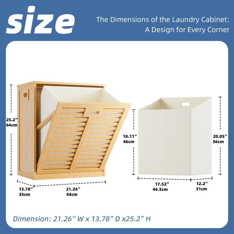 HITNET Tilt Out Laundry Hamper, Bamboo Laundry Cabinet with Hidden Removable Basket, Freestanding Clothes Storage organizer for Bedroom, Bathroom, Living Room, Natural - Image 3