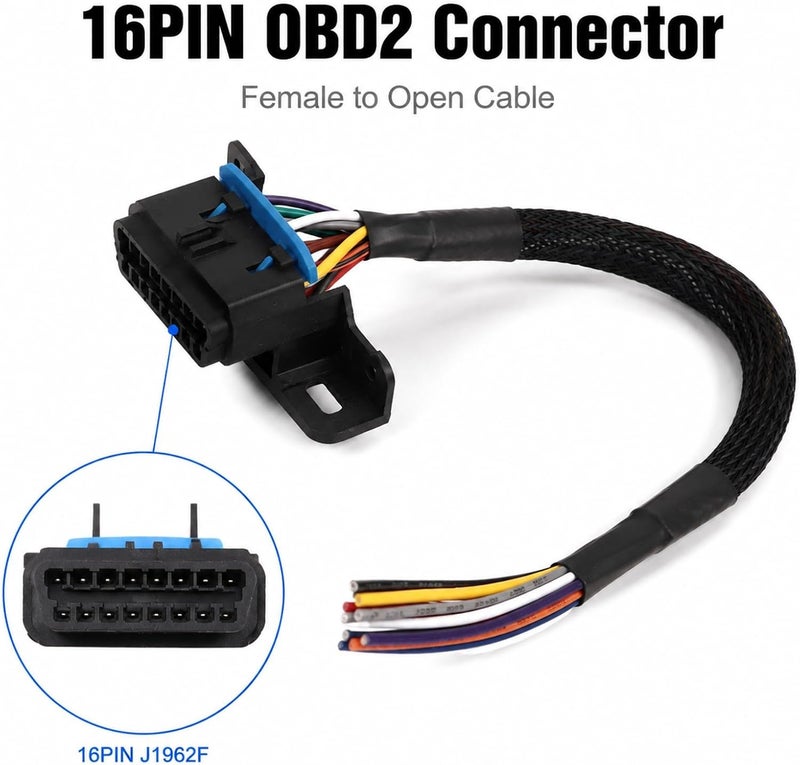 كابل OBD2 أنثوي يتصل بكابل مفتوح من 16 طرفًا، حزام أسلاك مصنوع من البلاستيك ABS متين، مناسب لمنفذ لوحة القيادة في السيارة – مقاوم للعوامل الخارجية، يتحمل الحرارة، سهل التركيب لضمان اتصال موثوق. - Image 3
