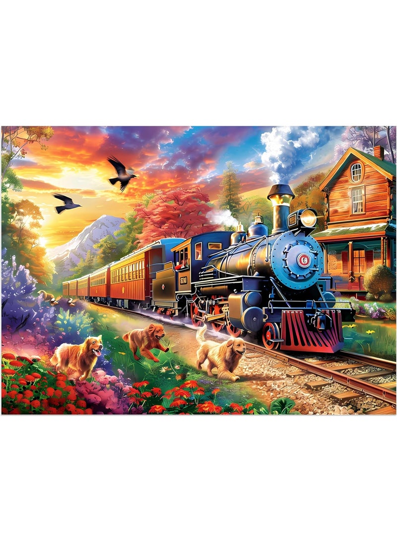 1000-piece puzzle of running dogs and speeding trains - the perfect combination of fun and adventure - Image 1