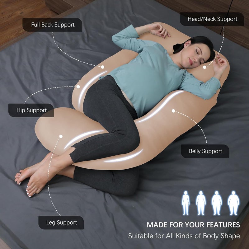 MOON PARK Pregnancy Pillows for Sleeping - U Shaped Full Body Maternity Pillow with Removable Cover - Support for Back, Legs, Belly, Hips - 57 Inch - Brown - Cooling Cover - Image 2