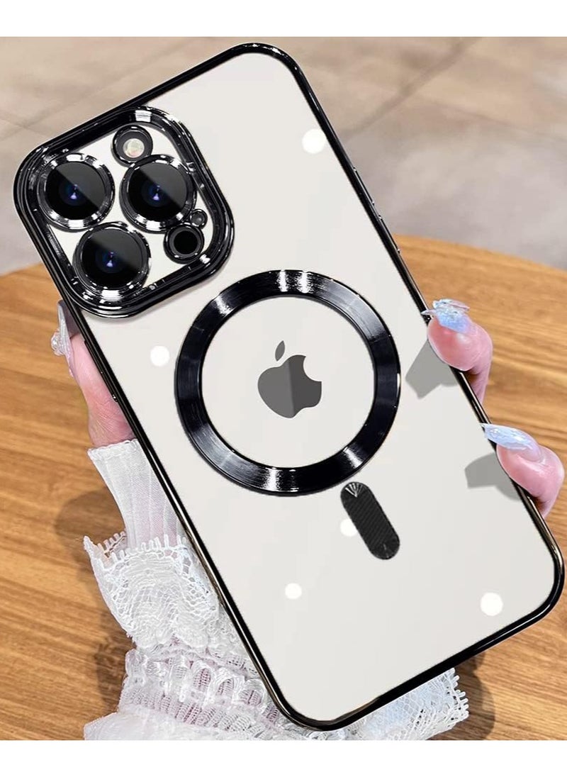 Generic - Full Protection Clear Magnetic Case with Camera Lens Protector Compatible with MagSafe Anti-Scratch Case for iPhone 14 Pro Max Black - Image 1