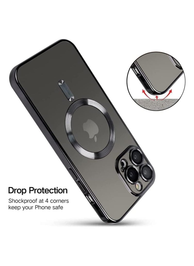 Generic - Full Protection Clear Magnetic Case with Camera Lens Protector Compatible with MagSafe Anti-Scratch Case for iPhone 14 Pro Max Black - Image 1