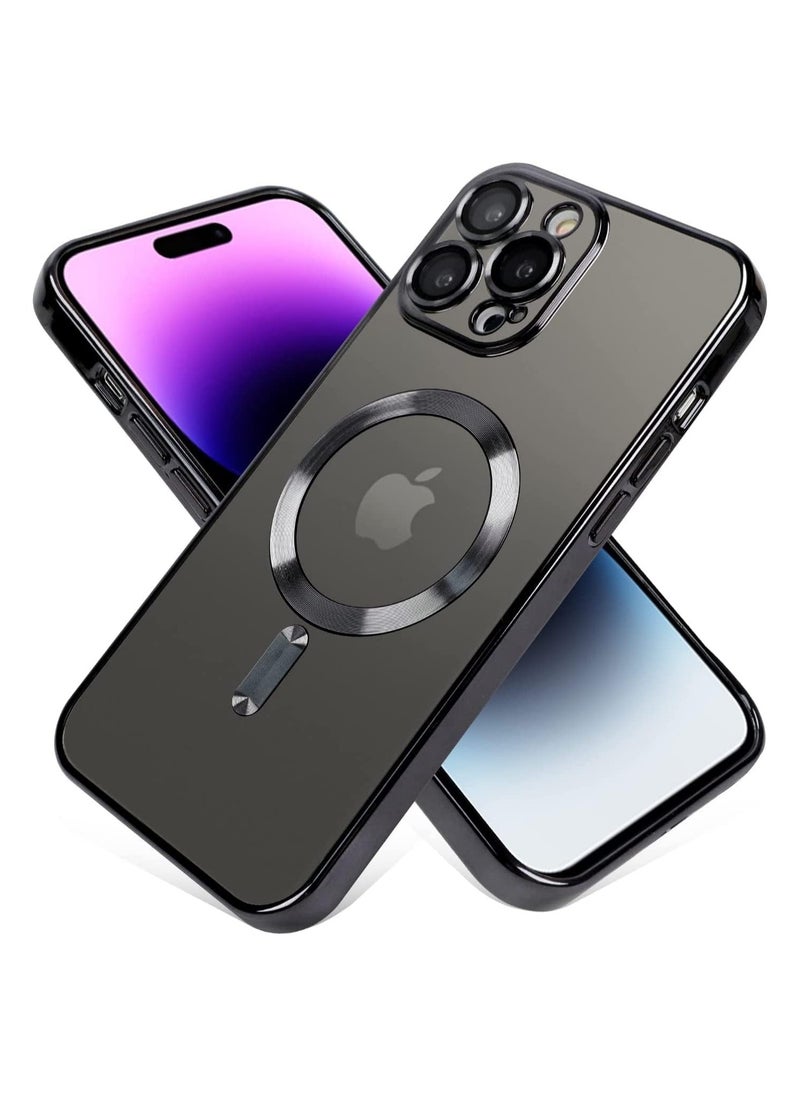 Generic - Full Protection Clear Magnetic Case with Camera Lens Protector Compatible with MagSafe Anti-Scratch Case for iPhone 14 Pro Max Black - Image 1