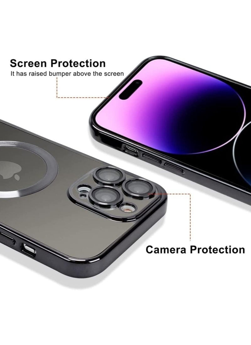 Generic - Full Protection Clear Magnetic Case with Camera Lens Protector Compatible with MagSafe Anti-Scratch Case for iPhone 14 Pro Max Black - Image 1