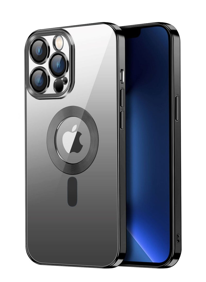 Generic - Full Protection Clear Magnetic Case with Camera Lens Protector Compatible with MagSafe Anti-Scratch Case for iPhone 14 Pro Max Black - Image 1