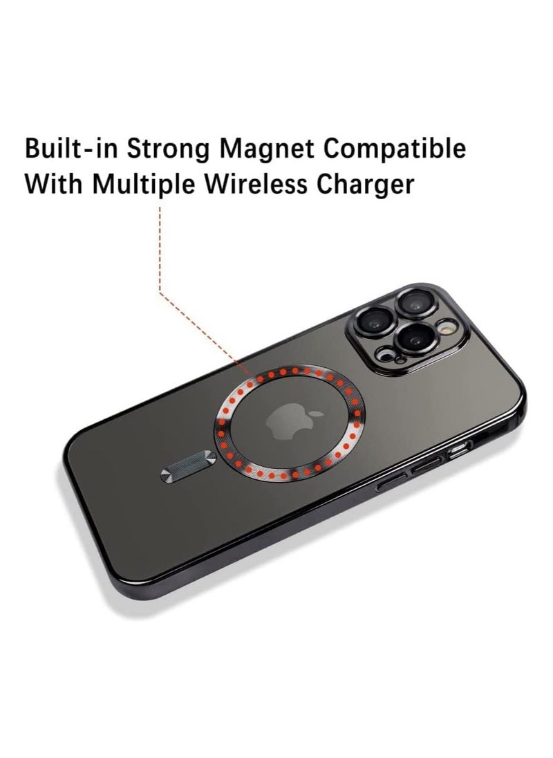 Generic - Full Protection Clear Magnetic Case with Camera Lens Protector Compatible with MagSafe Anti-Scratch Case for iPhone 14 Pro Max Black - Image 1