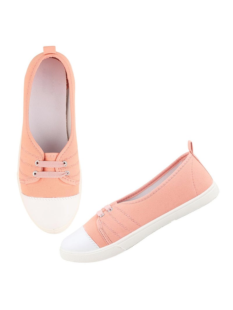 FUEL Comfortable Slip-On Belly Flats Stylish, Lightweight, Canvas Casual Wear Bellies for Women (Peach-7UK) - Image 1